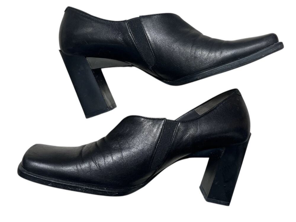 Nando Muzi Shoes Womens Black Leather Square Toe Block Heels 36 6 Italy Witchy
